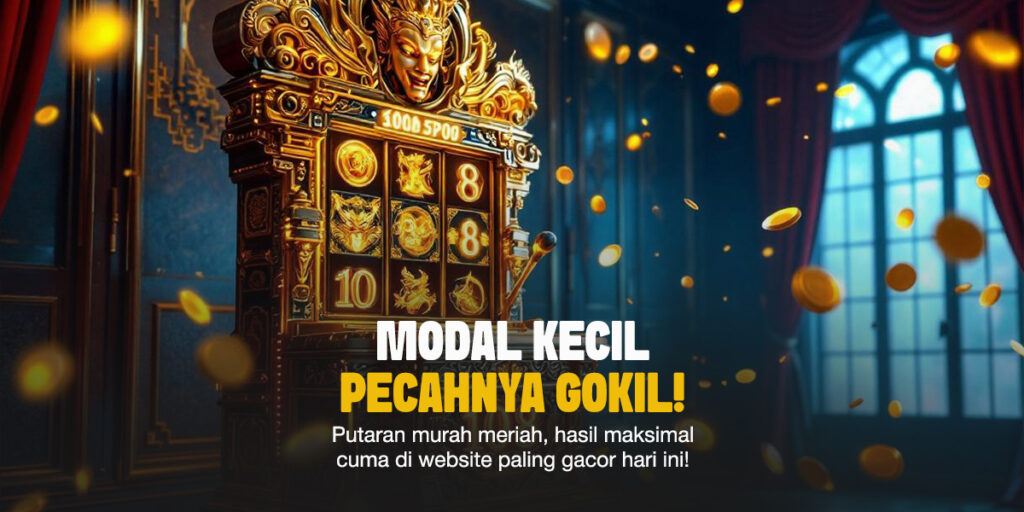 Mesin slot bertema emas dengan nuansa megah dan simbol naga, koin, serta angka keberuntungan, menggambarkan slot premium dengan hasil maksimal.