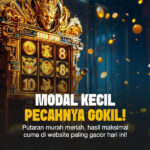Mesin slot bertema emas dengan nuansa megah dan simbol naga, koin, serta angka keberuntungan, menggambarkan slot premium dengan hasil maksimal.